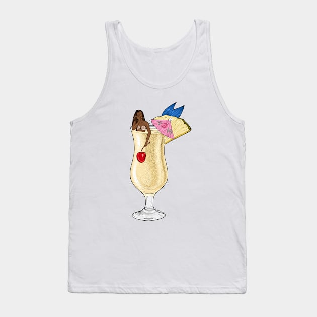 Pina Colada Mermaid Cocktail Illustration Tank Top by Elizabeth Weglein Art